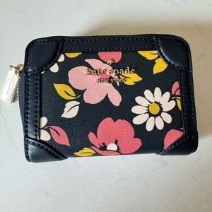 Authentic Kate Spade Road trip blue multi floral small zip card case wallet